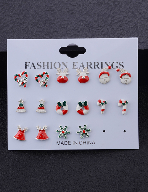 Fashion Gold Christmas Tree Snowflake Santa Wreath Elk Stud Earring Set