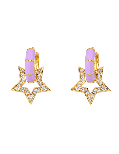 Fashion Purple Copper Inlaid Zircon Oil Drop Five-pointed Star Stud Earrings