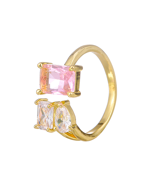 Fashion Pink Copper Inlaid Zircon Geometric Ring