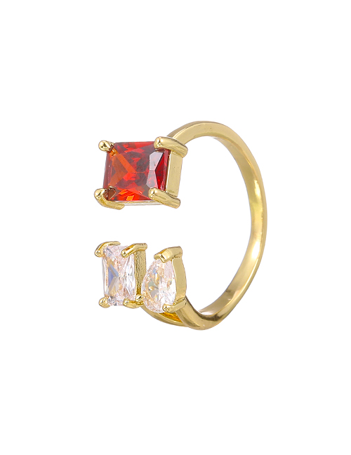 Fashion Red Copper Inlaid Zircon Geometric Ring