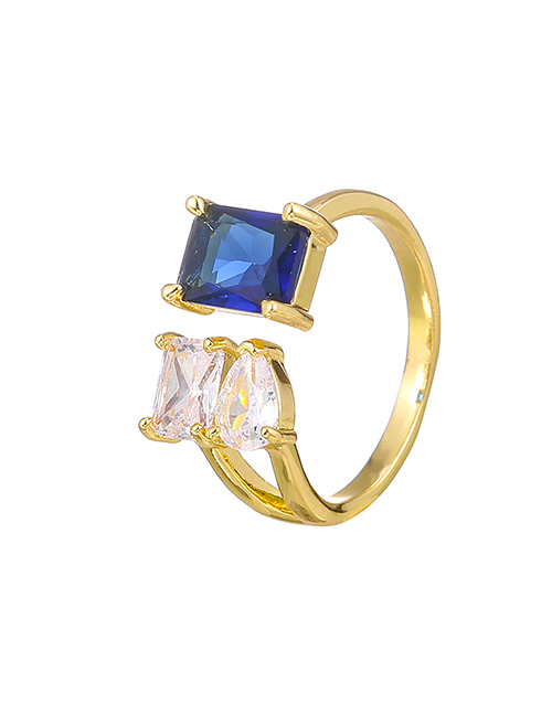 Fashion Blue Copper Inlaid Zircon Geometric Ring