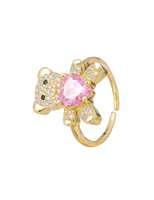 Fashion Pink Copper Inlaid Zircon Bear Love Ring