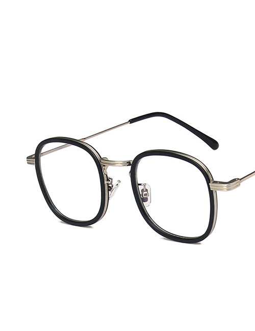 Fashion Silver Frame Black Circle Tortoiseshell Metal Flat Glasses Frame