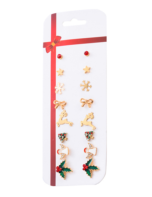 Fashion Snowman Christmas Elk Snowflake Christmas Tree Stud Earrings Set