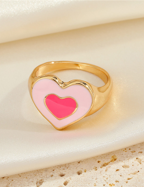 Fashion Pink Rose Love Heart Ring Two Tone Love Tai Chi Flower Open Ring