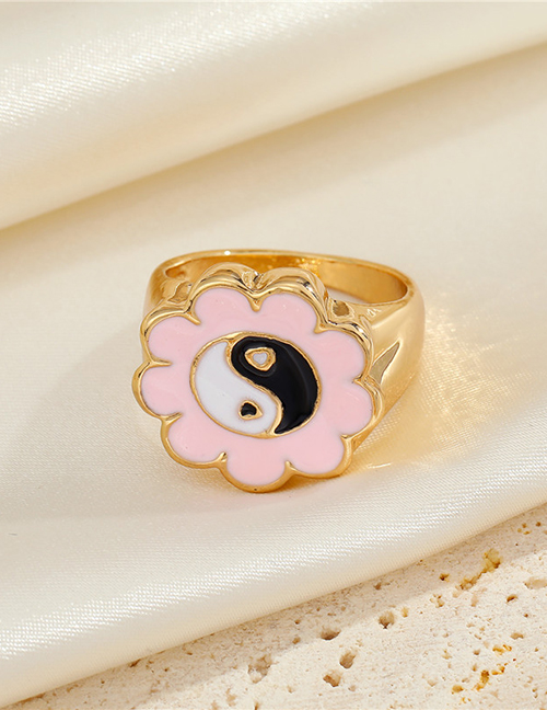 Fashion Pink Flower Yin Yang Tai Chi Ring Two Tone Love Tai Chi Flower Open Ring