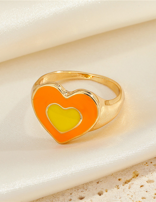 Fashion Orange Yellow Love Heart Ring Two Tone Love Tai Chi Flower Open Ring