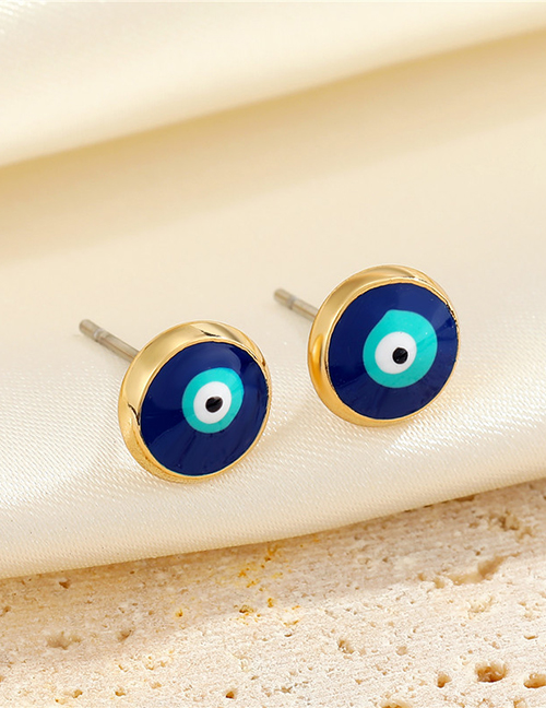 Fashion Dark Blue Light Blue Eye Stud Earrings Alloy Oil Drop Round Eye Stud Earrings