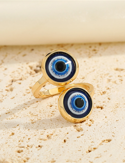 Fashion S Shape Two Blue Pink Eyes Gold Ring S Shape Double Eye Open Ring