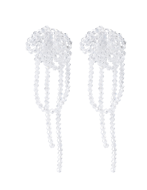 Fashion White Crystal Tassel Earrings