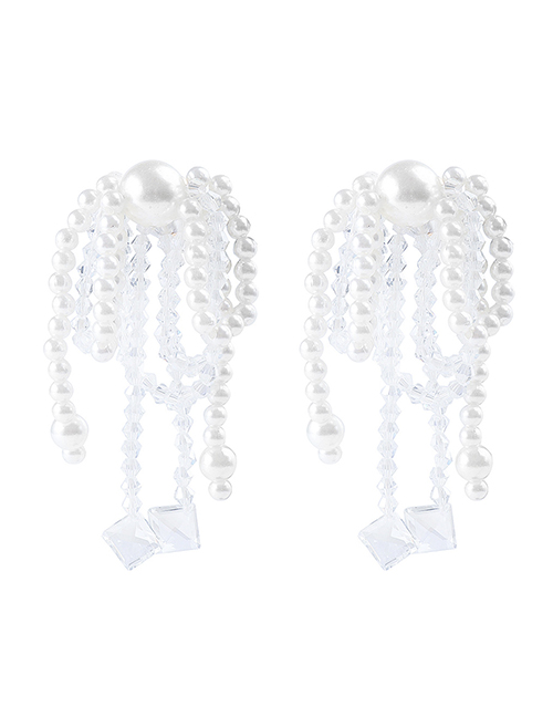 Fashion White Pearl Tassel Stud Earrings
