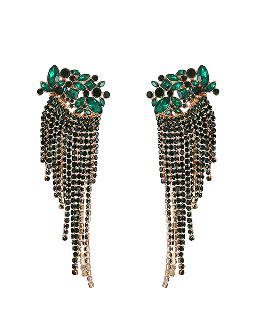Fashion Green Geometric Flower Tassel Earrings