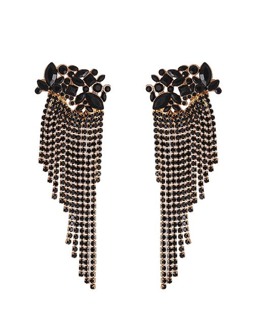 Fashion Black Geometric Flower Tassel Earrings