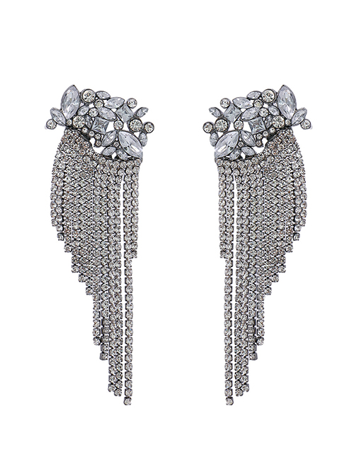 Fashion Grey Geometric Flower Tassel Earrings