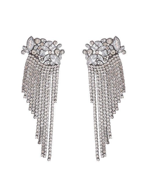 Fashion Silver Geometric Flower Tassel Earrings