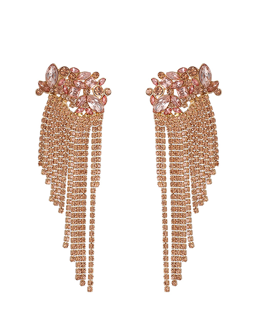 Fashion Pink Geometric Flower Tassel Earrings