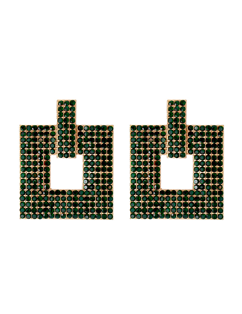 Fashion Green Geometric Square Diamond Earrings