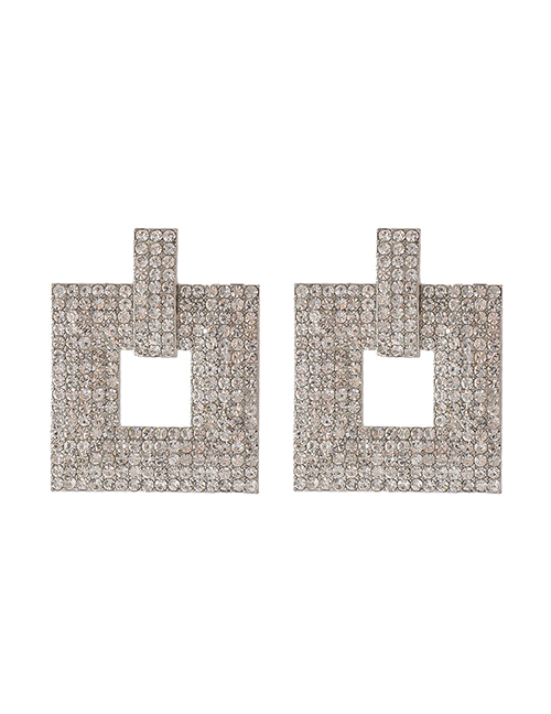 Fashion White Geometric Square Diamond Earrings