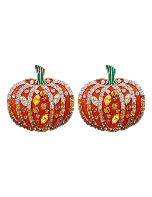Fashion Yellow Halloween Pumpkin Diamond Stud Earrings