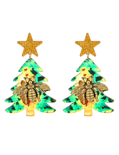 Fashion Color-2 Alloy Resin Christmas Tree Bee Earrings