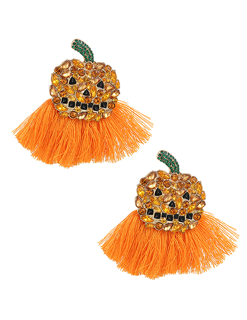 Fashion Orange Alloy Diamond Pumpkin Tassel Stud Earrings