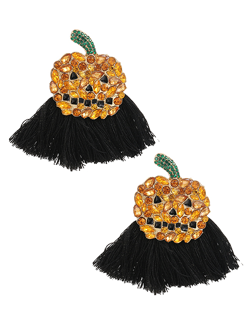 Fashion Black Alloy Diamond Pumpkin Tassel Stud Earrings
