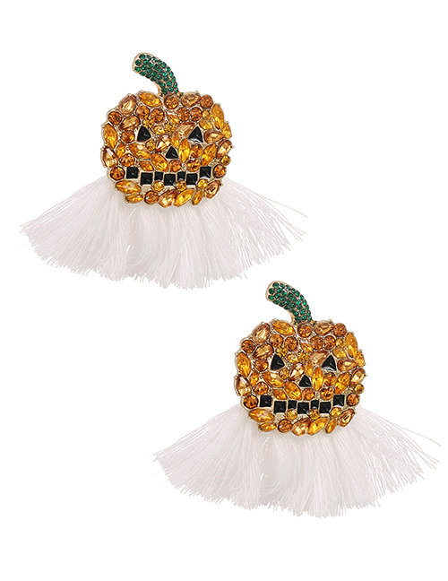 Fashion White Alloy Diamond Pumpkin Tassel Stud Earrings