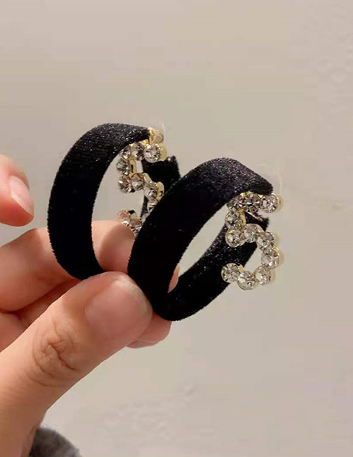 Fashion Gold Rhinestone Digital Flocking C-shaped Earrings