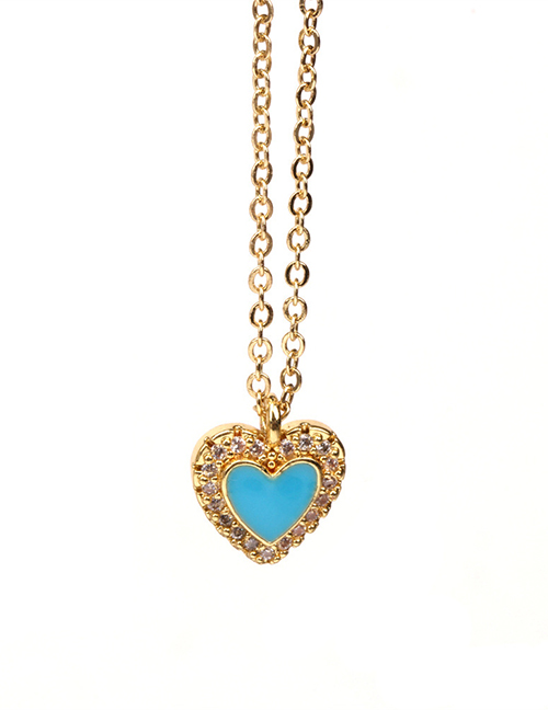 Fashion Light Blue Copper Drop Oil Diamond Love Necklace