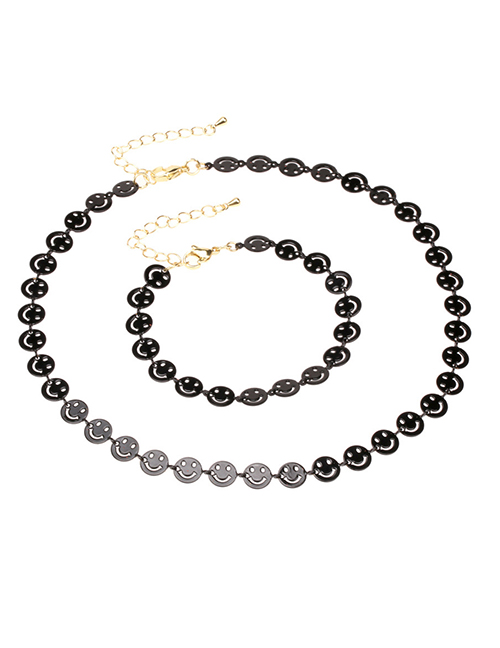 Fashion Black Suit Spray Paint Smiley Face Chain Necklace Bracelet Set