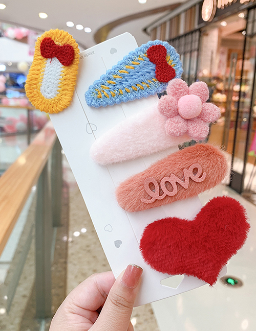 Fashion Big Love 5-piece Set Children's Plush Knitted Hairpin Set