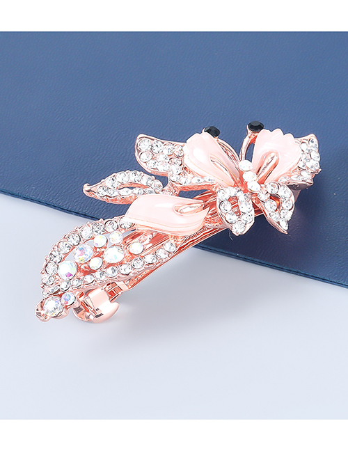 Fashion Pink Alloy Inlaid Rhinestone Butterfly Hair Clip