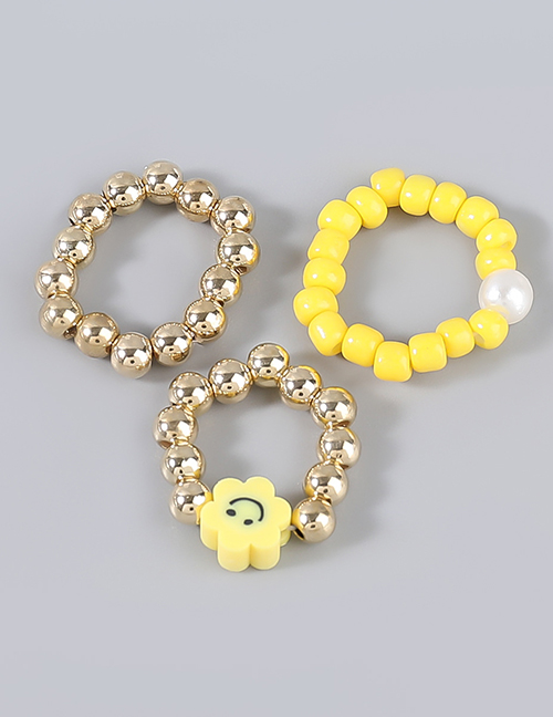 Fashion Yellow Three-piece Beaded Resin Floral Ring
