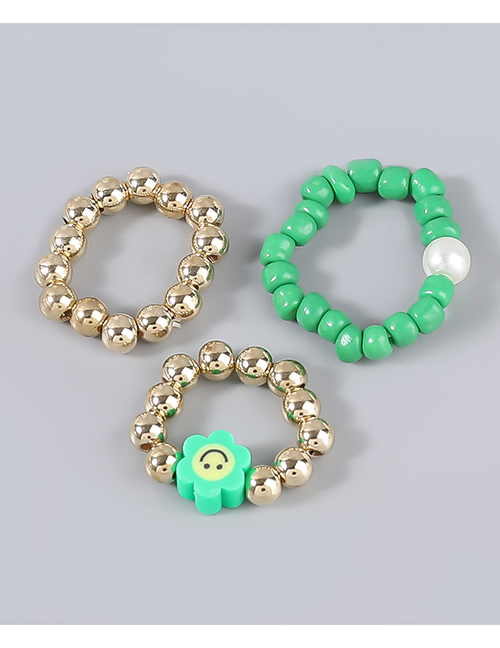 Fashion Green Three-piece Beaded Resin Floral Ring