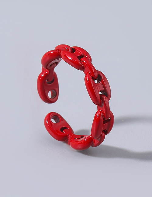 Fashion Red Copper Drip Oil Geometric Ring