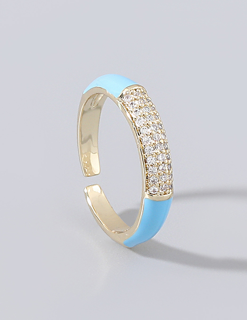 Fashion Blue Copper And Rhinestone Geometric Ring