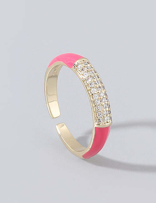 Fashion Rose Red Copper And Rhinestone Geometric Ring
