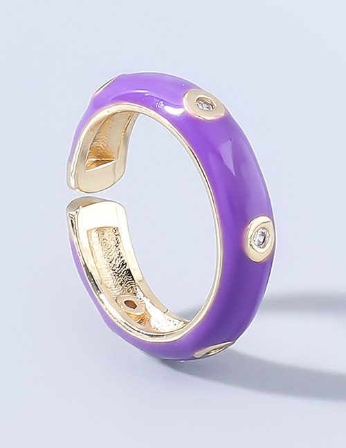Fashion Purple Copper And Rhinestone Geometric Drip Ring
