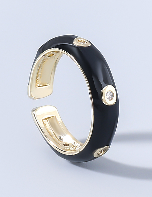 Fashion Black Copper And Rhinestone Geometric Drip Ring