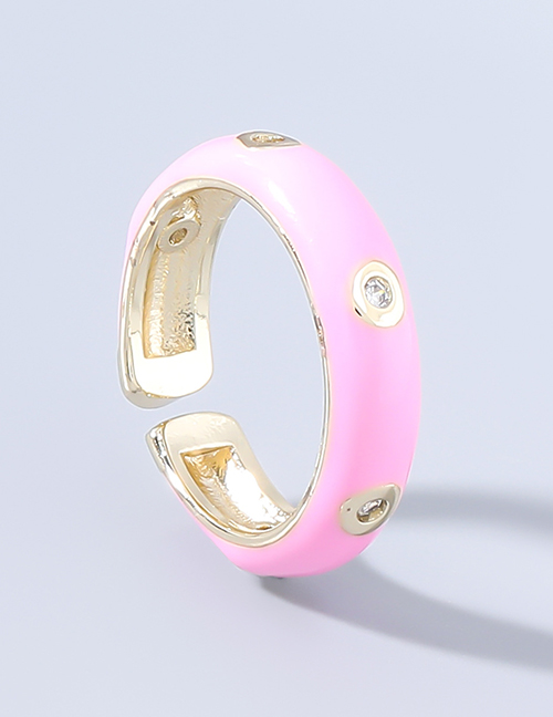 Fashion Pink Copper And Rhinestone Geometric Drip Ring