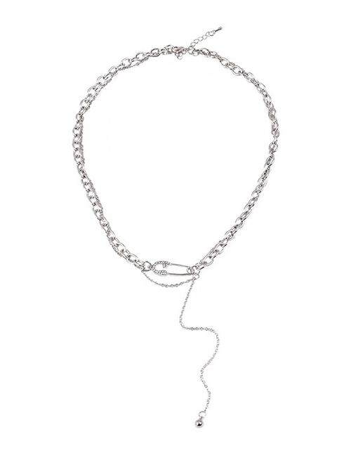 Fashion White Titanium Steel Pin Double Necklace