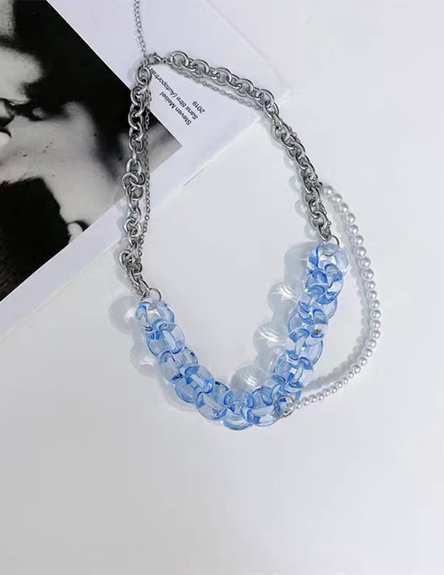 Fashion Blue Acrylic Pearl Chain Necklace