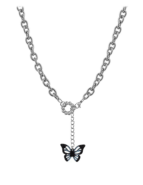 Fashion White Titanium Steel Hollow Three-dimensional Butterfly Necklace