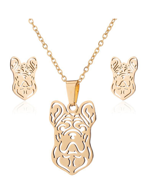 Fashion Gold Stainless Shar Pei Dog Earring Necklace Set
