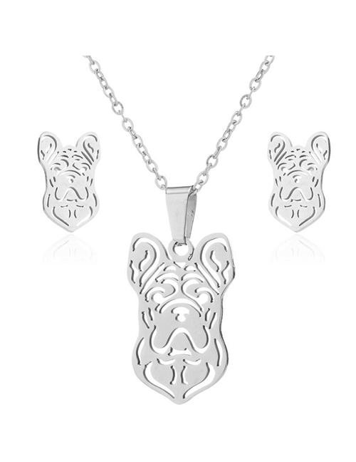Fashion Steel Color Stainless Shar Pei Dog Earring Necklace Set
