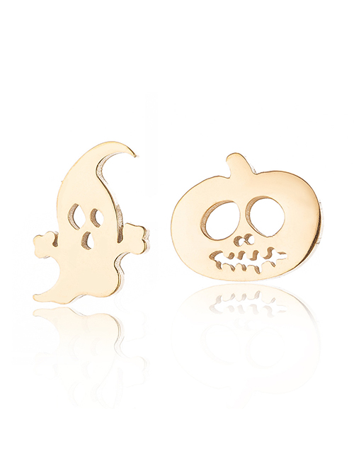 Fashion Gold Stainless Steel Asymmetric Pumpkin Ghost Stud Earrings