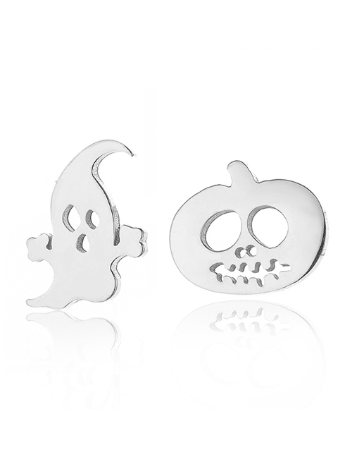 Fashion Silver Stainless Steel Asymmetric Pumpkin Ghost Stud Earrings