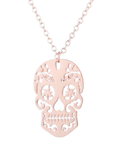 Fashion Rose Halloween Hollow Skull Necklace