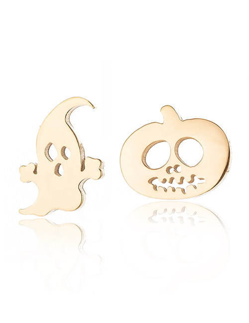 Fashion Gold Halloween Spooky Pumpkin Ghost Head Stud Earrings