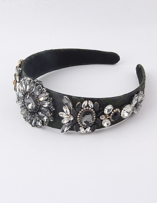 Fashion Black Rhinestone Headband With Diamonds And Flowers